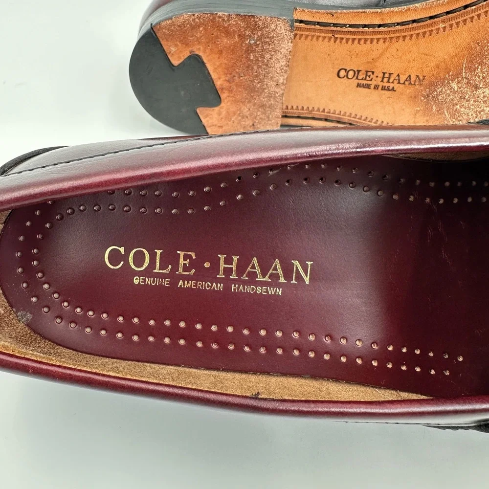 Cole Haan Penny Loafers Mens 7.5 D Burgundy Leather Handsewn Made in USA 1166